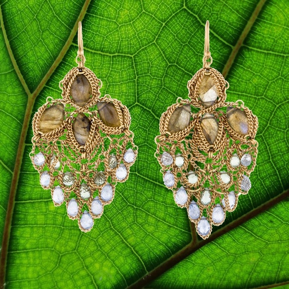 SOLD -Anthony Nak 18k Labradorite & Aquamarine Earrings - Picture 4 of 7